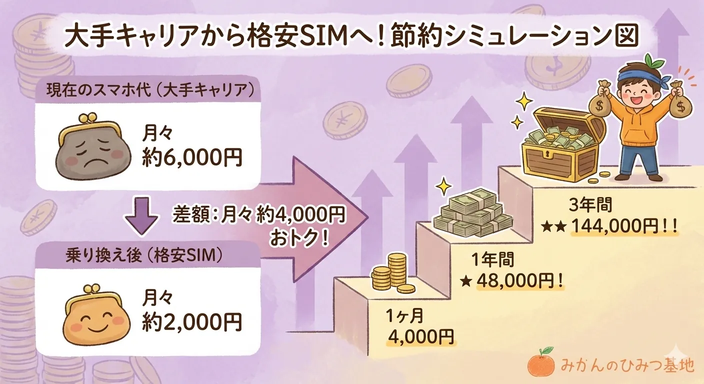 格安SIMで節約できる金額シミュレーション