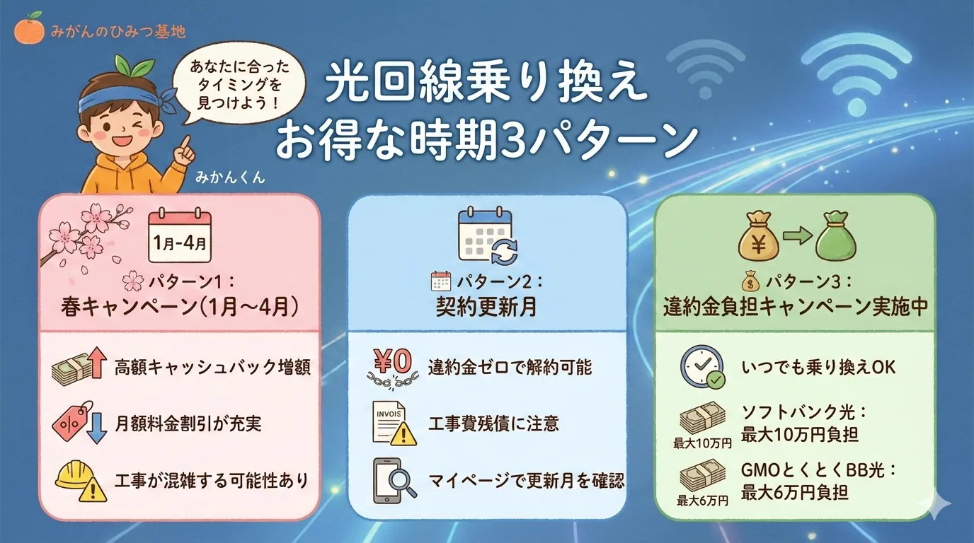 光回線乗り換え お得な時期3パターン