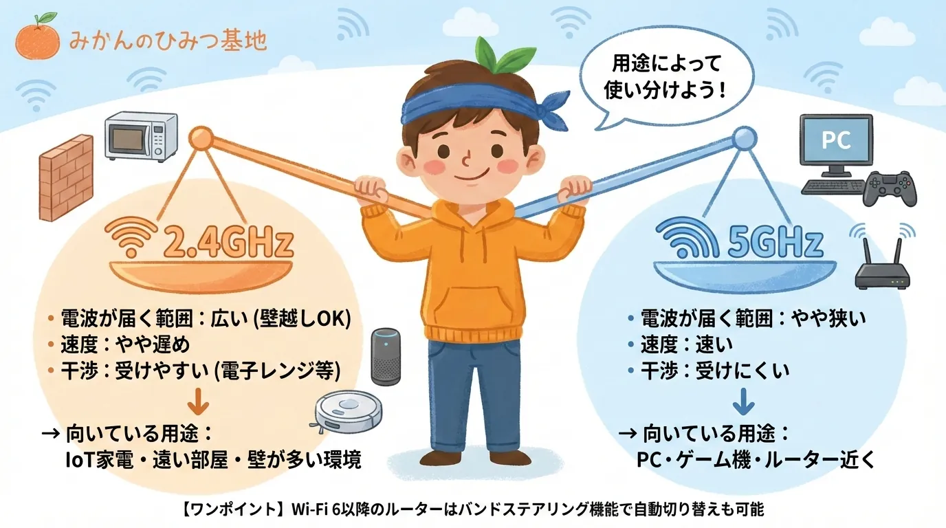 2.4GHz vs 5GHz 周波数帯の使い分けガイド