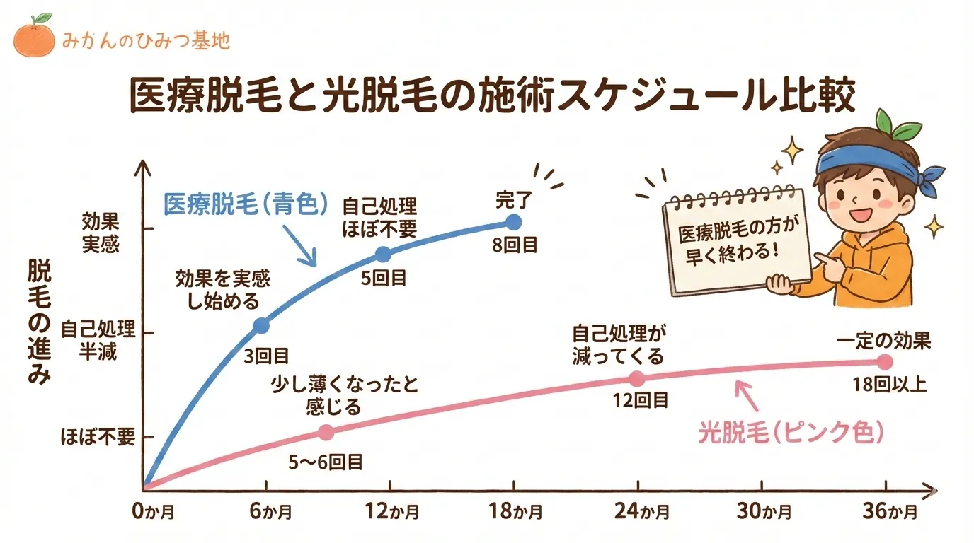 脱毛完了までのスケジュール比較
