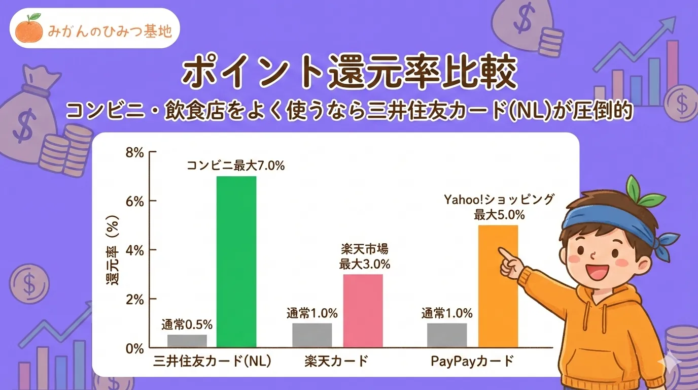 年会費無料カード 主要3枚の還元率比較