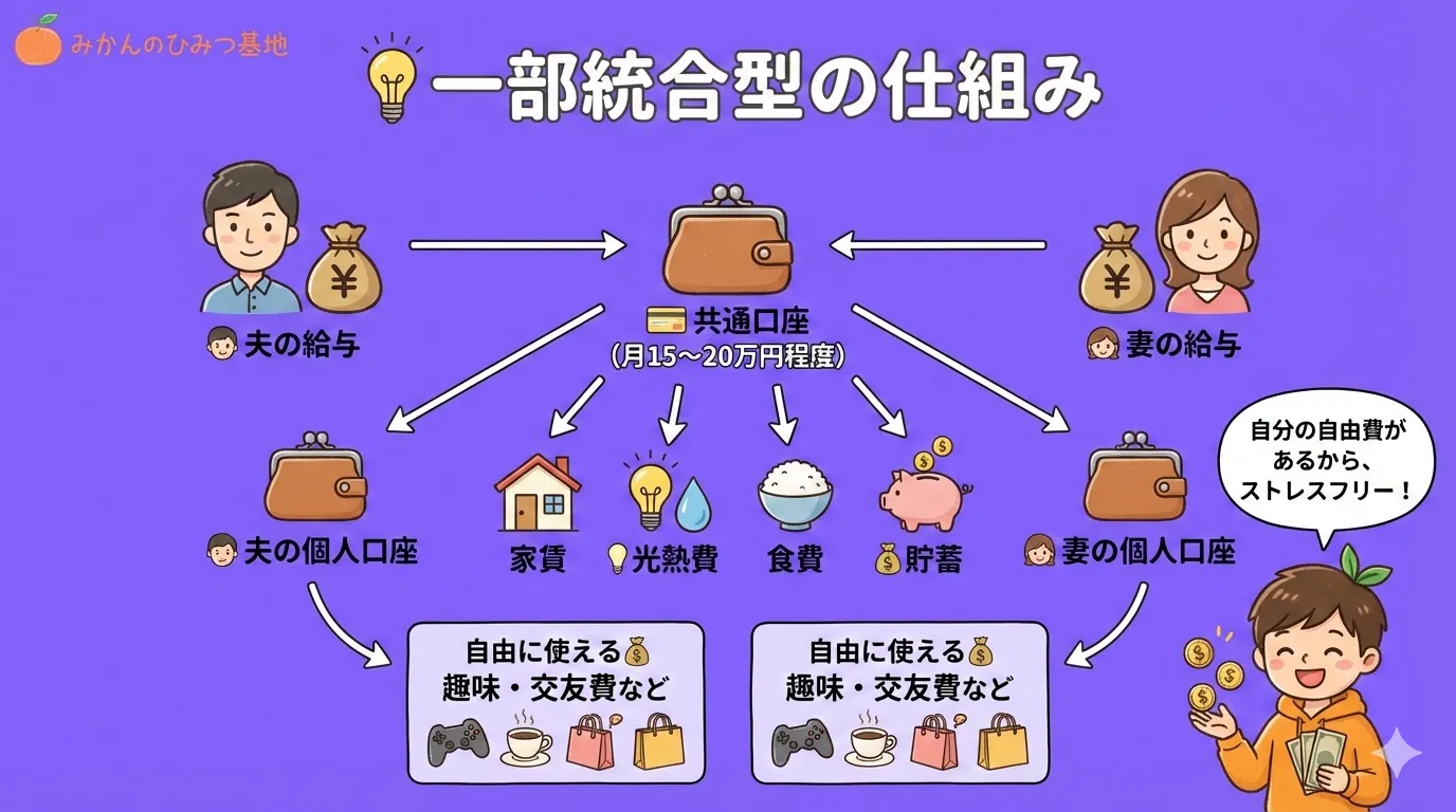 一部統合型の仕組みイメージ（共通口座と個人口座の関係図）
