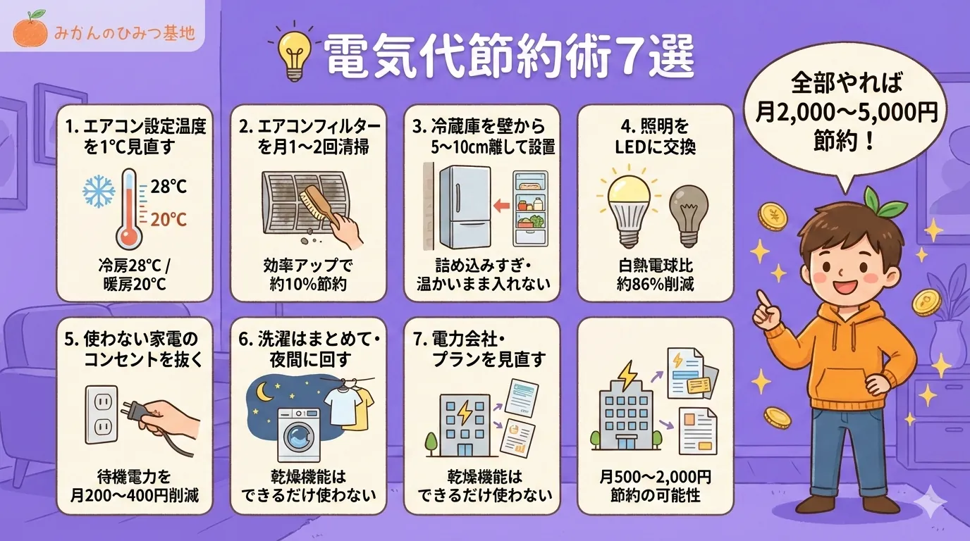 電気代節約術7選まとめ