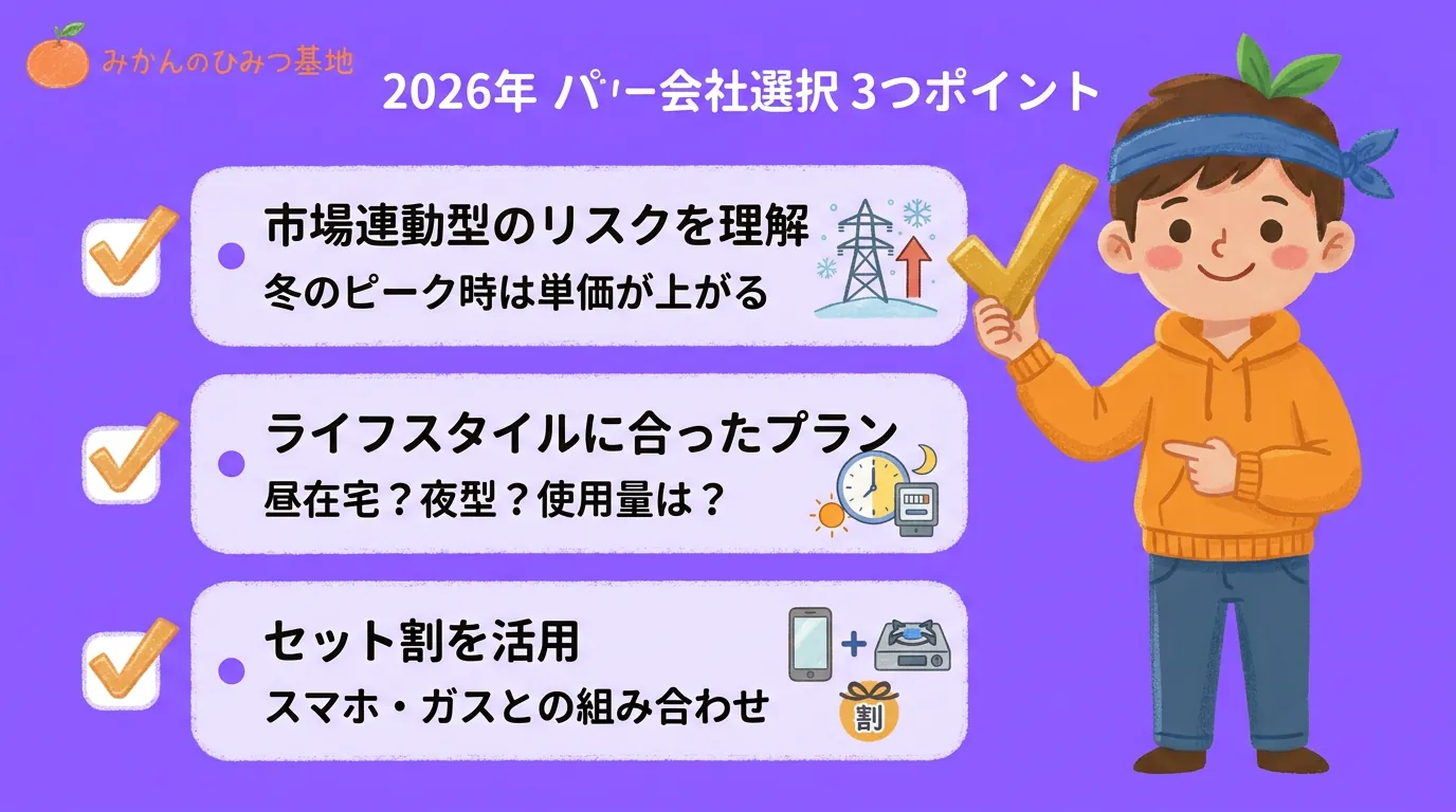 電力会社選びの3つのポイント